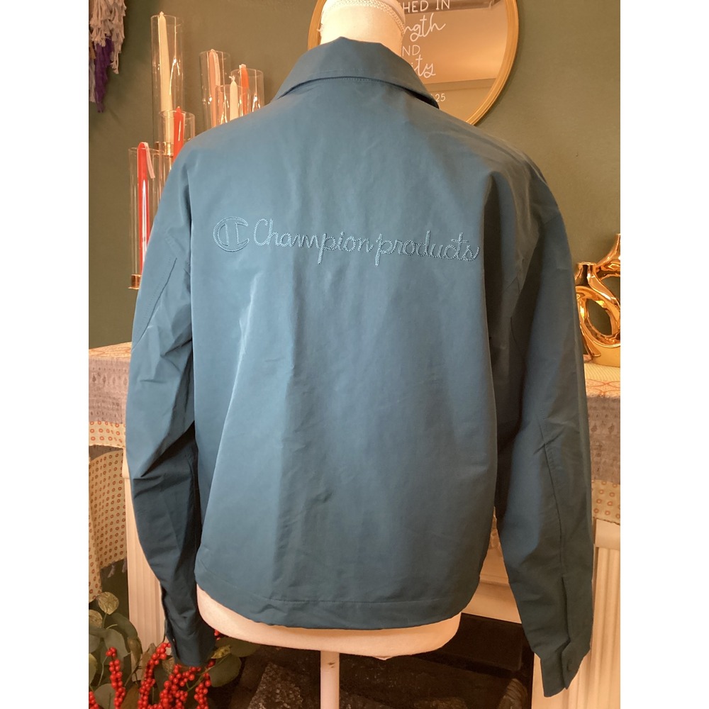 Champion Womens XS Teal Nylon Snap Front Coach Jacket Athletic Apparel Logo - Picture 4 of 7